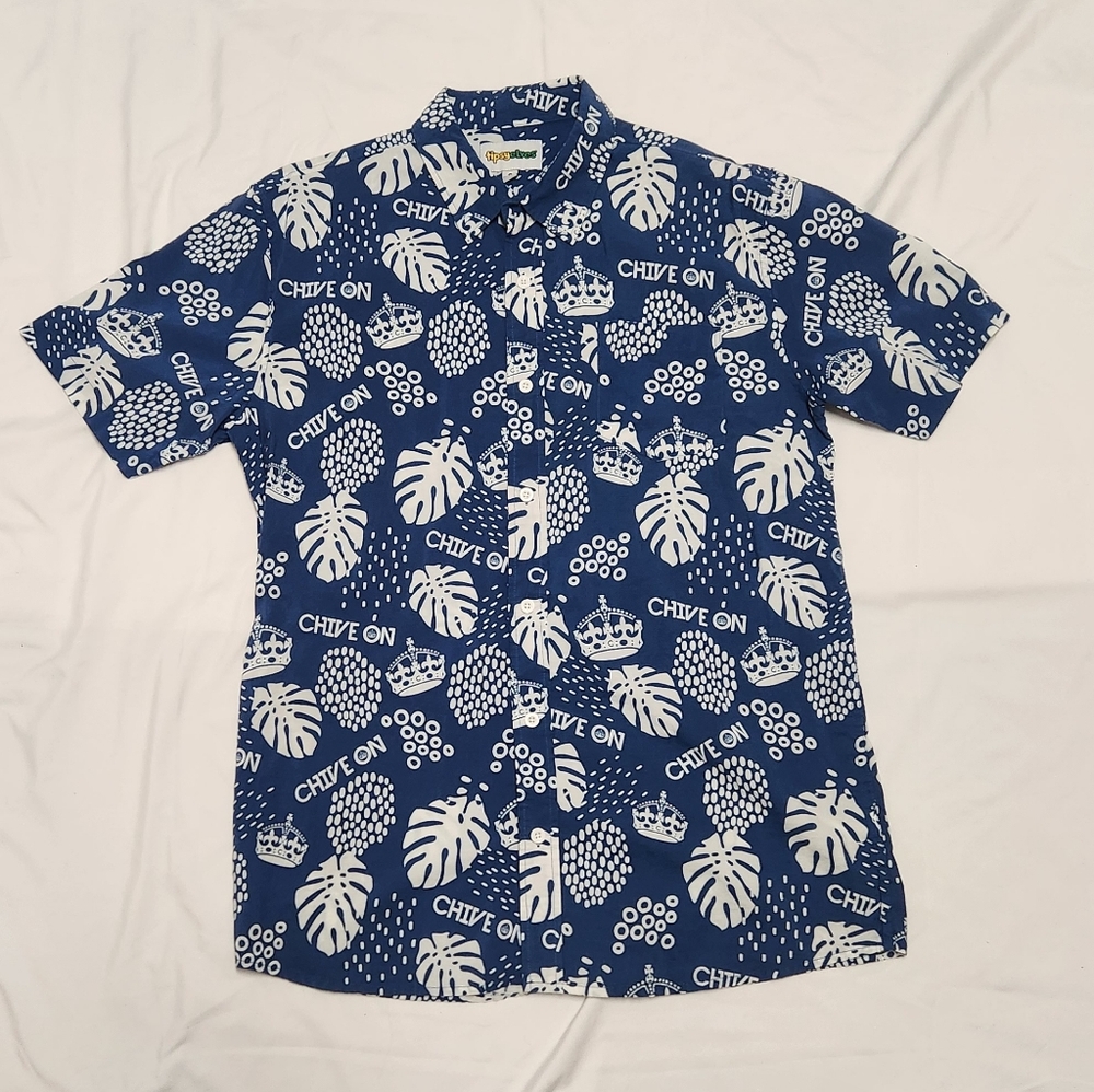 Tipsy Elves "Chive On" Men's Short Sleeve Button Front Hawaiian Shirt Size XL